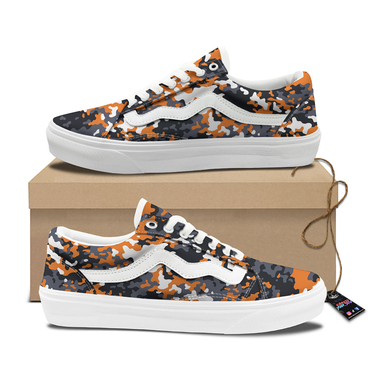 Black Orange And Grey Camouflage Print Skate Shoes-grizzshop