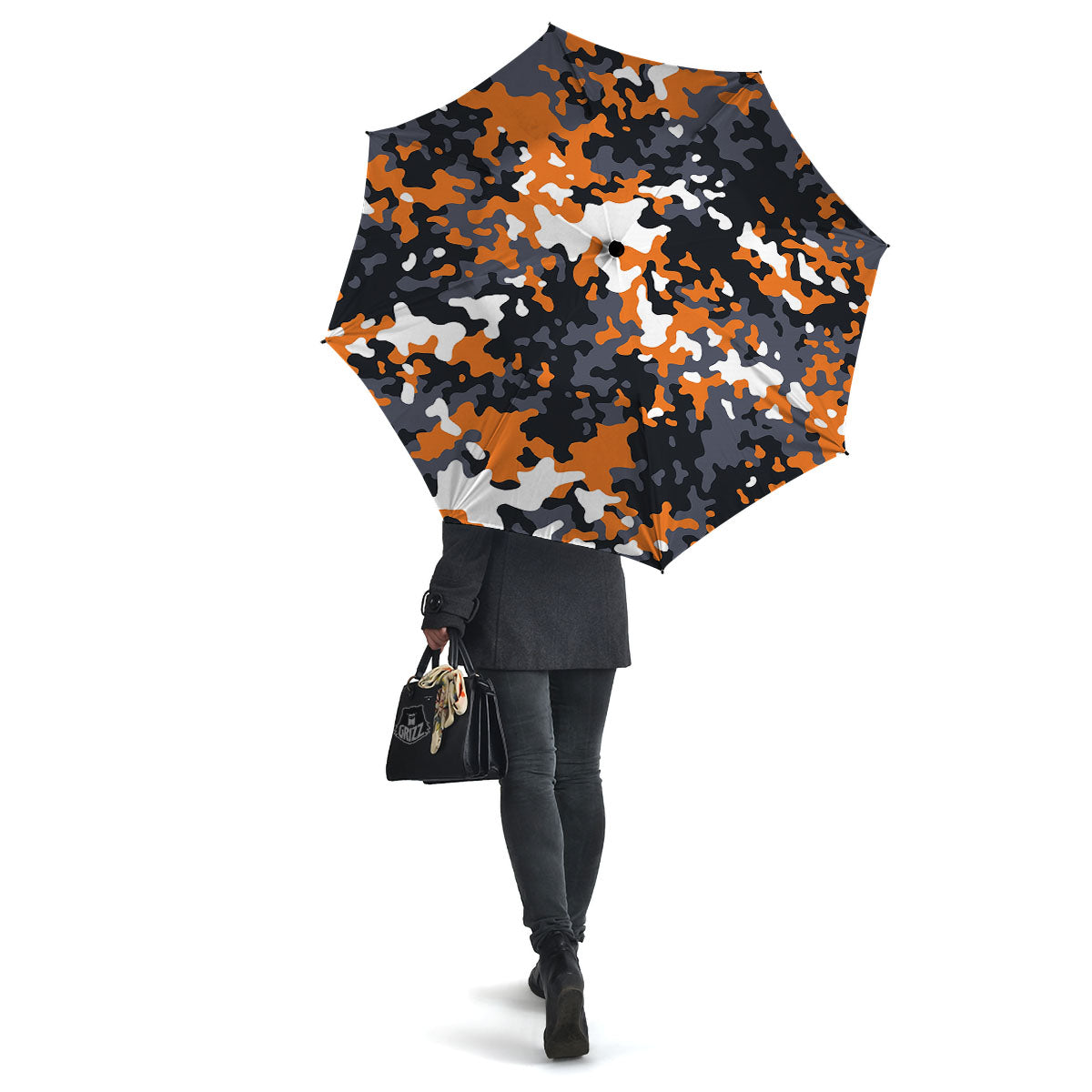 Black Orange And Grey Camouflage Print Umbrella-grizzshop