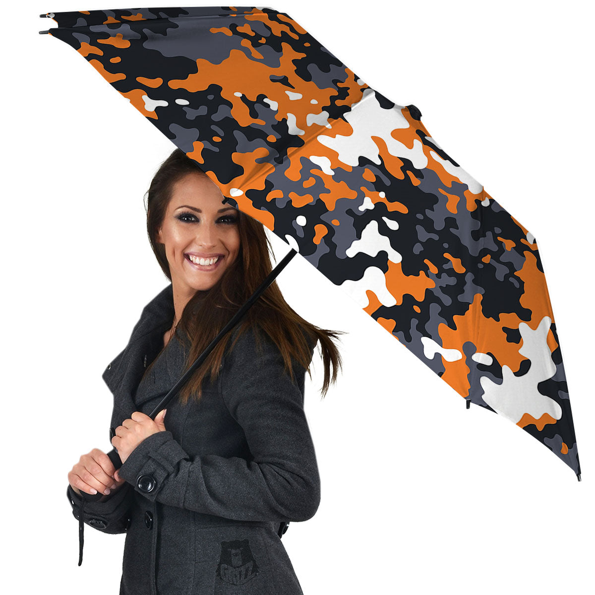 Black Orange And Grey Camouflage Print Umbrella-grizzshop
