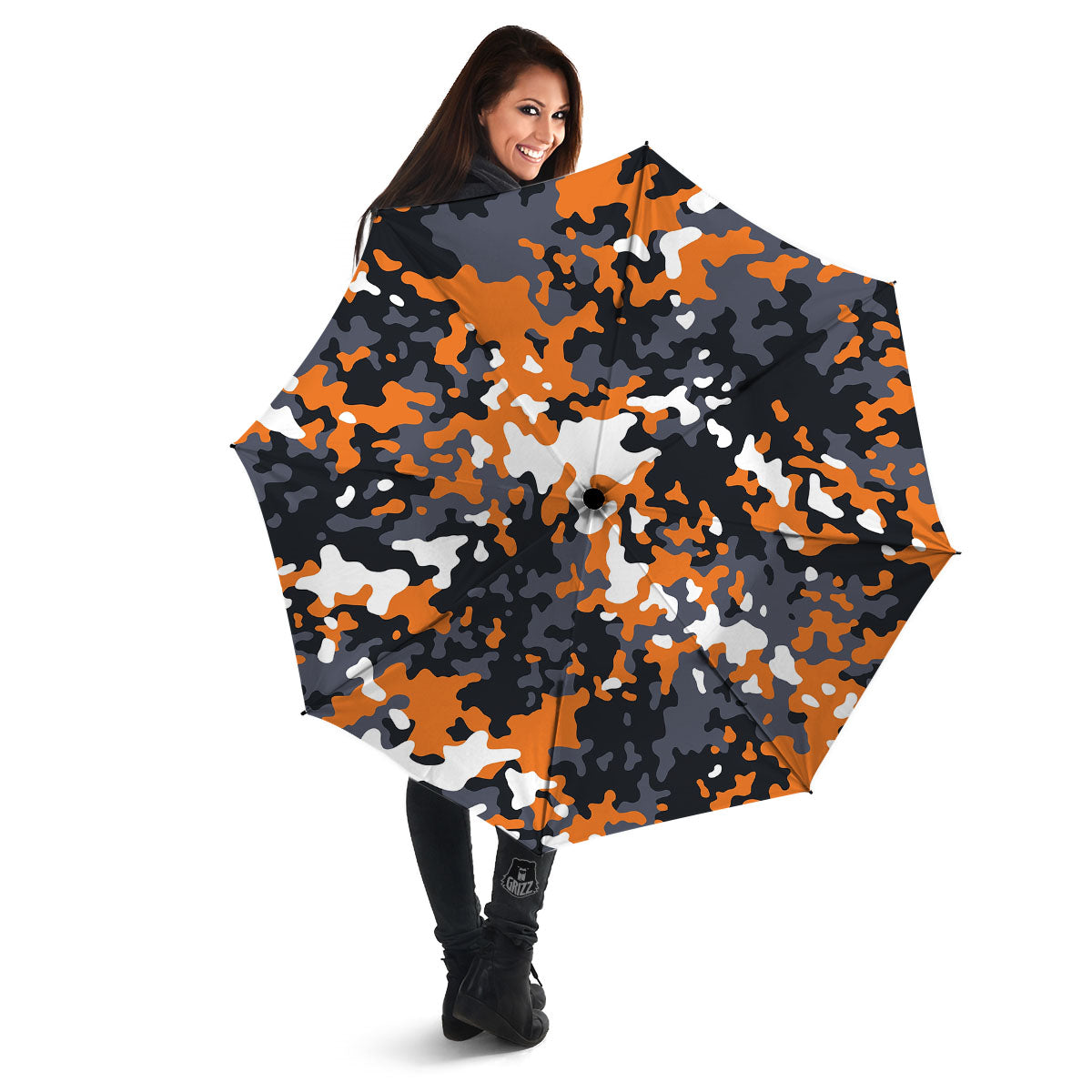 Black Orange And Grey Camouflage Print Umbrella-grizzshop