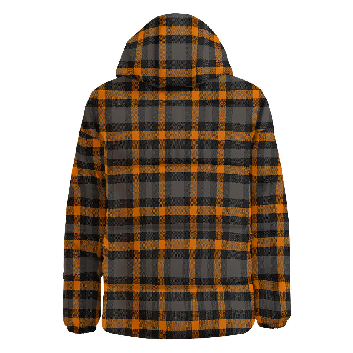 Black Orange And Grey Plaid Print Pattern Down Jacket-grizzshop