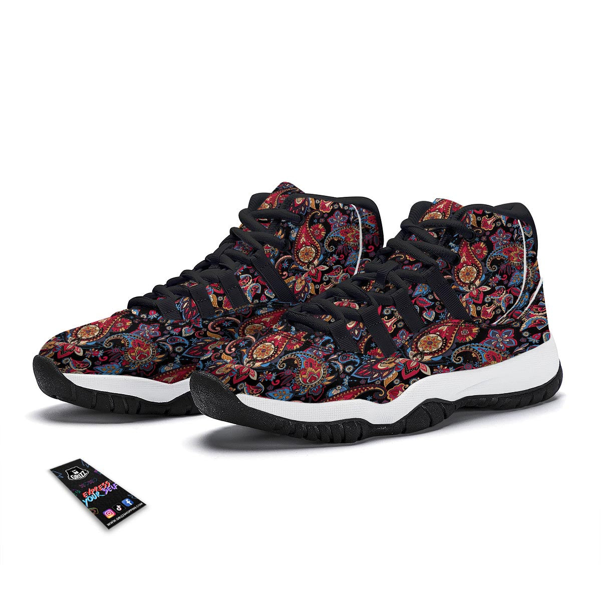 Black Paisley Black Bball Shoes-grizzshop