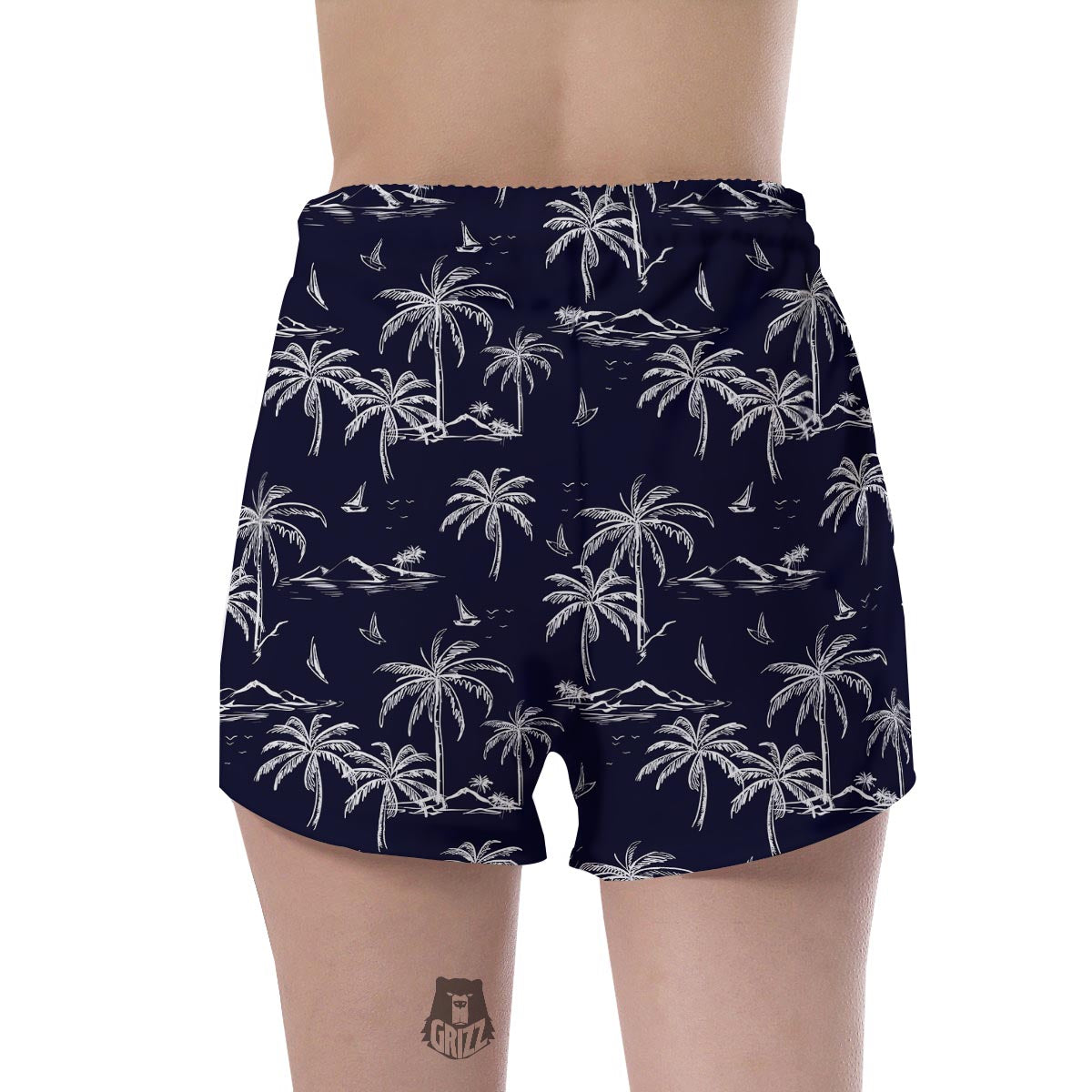 Black Palm Tree Hawaiian Print Women's Shorts-grizzshop