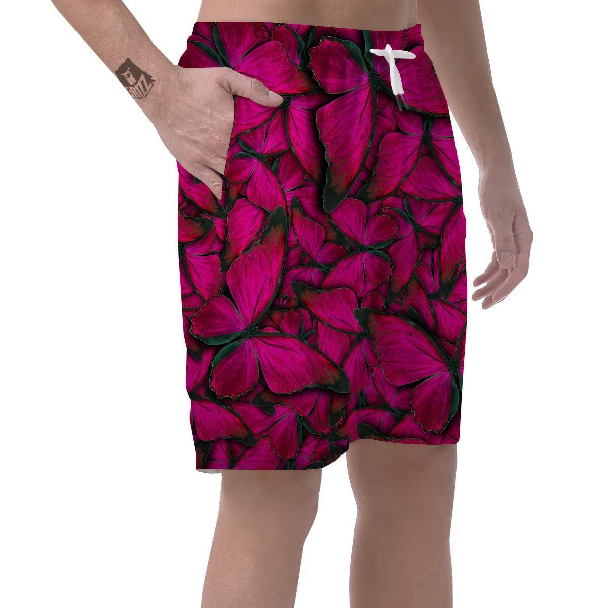 Black Pink Butterfly Print Men's Shorts-grizzshop