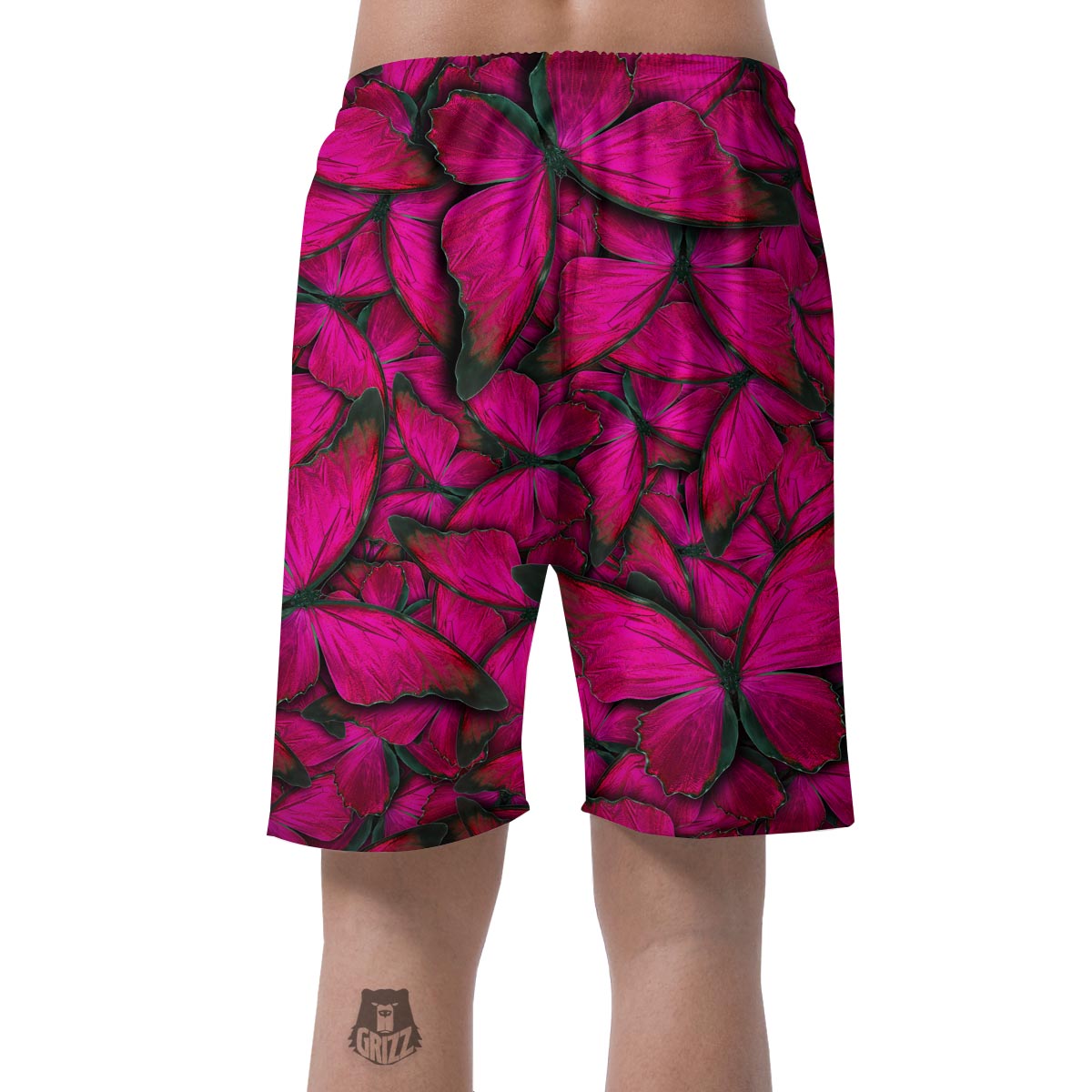 Black Pink Butterfly Print Men's Shorts-grizzshop