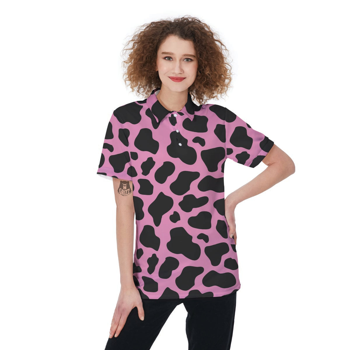 Pink cow print sales shirt