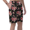 Black Pink Rose Flower Print Men's Shorts-grizzshop