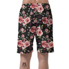 Black Pink Rose Flower Print Men's Shorts-grizzshop