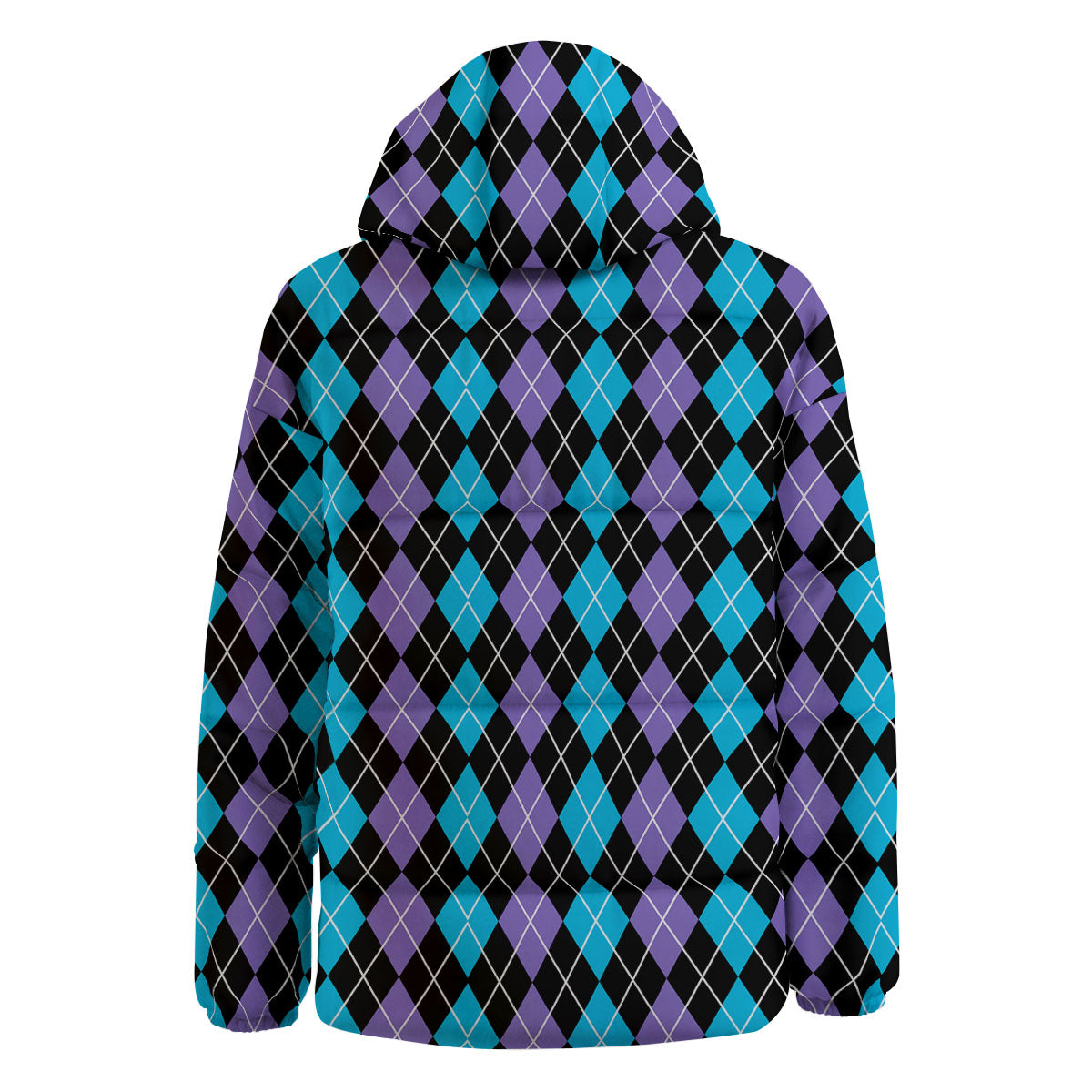 Black Purple And Blue Argyle Print Pattern Down Jacket-grizzshop