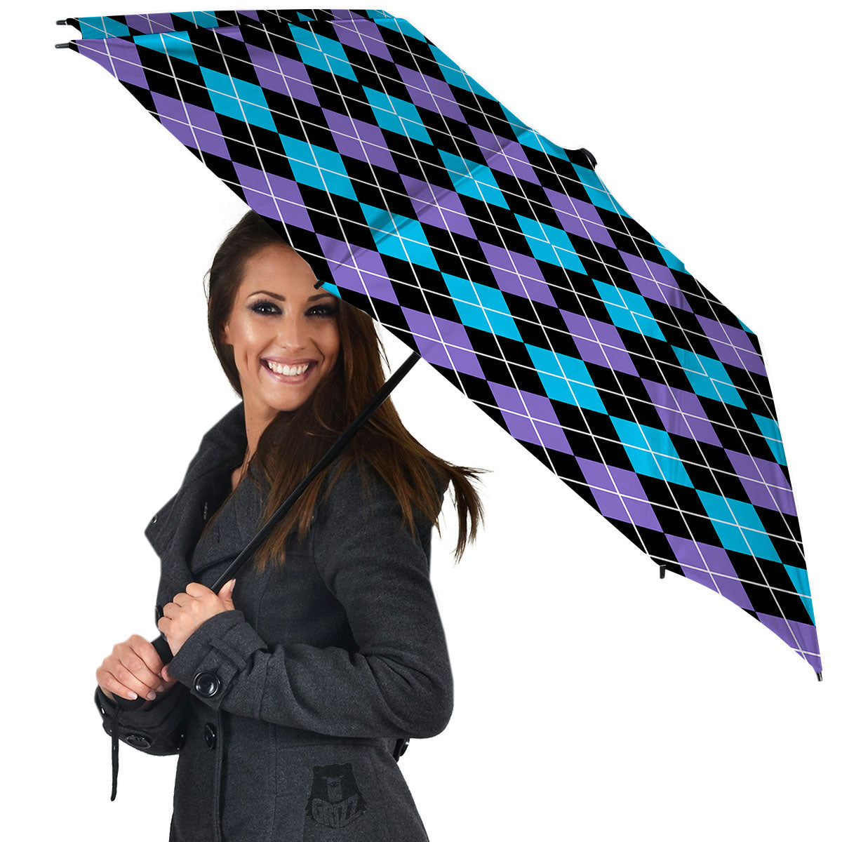 Black Purple And Blue Argyle Print Pattern Umbrella-grizzshop