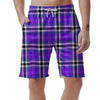 Black Purple Plaid Tartan Men's Shorts-grizzshop