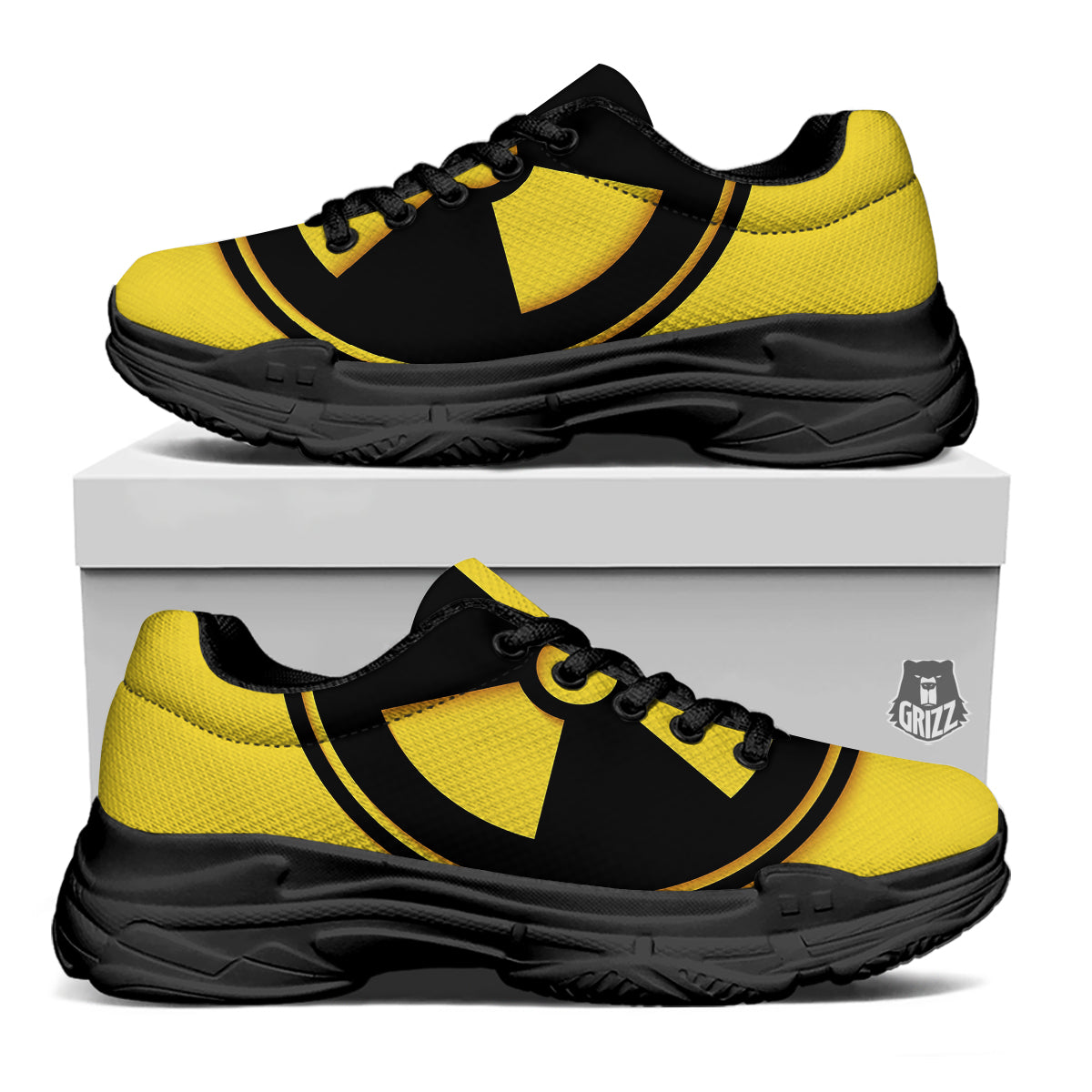 Black Radioactive On Yellow Print Black Chunky Shoes-grizzshop