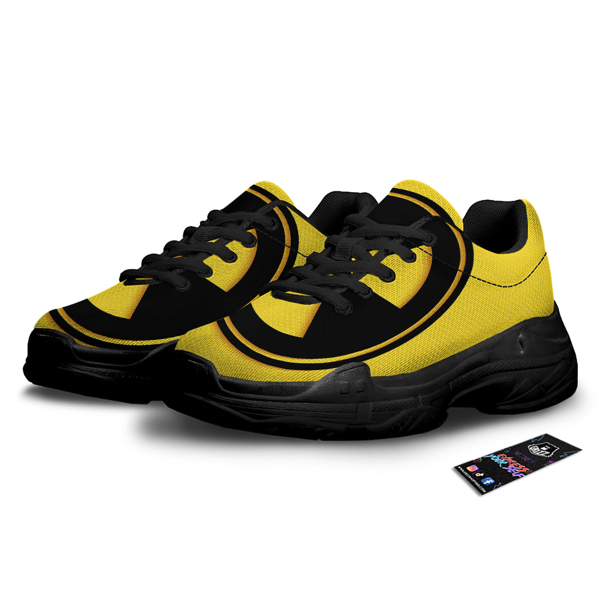 Black Radioactive On Yellow Print Black Chunky Shoes-grizzshop