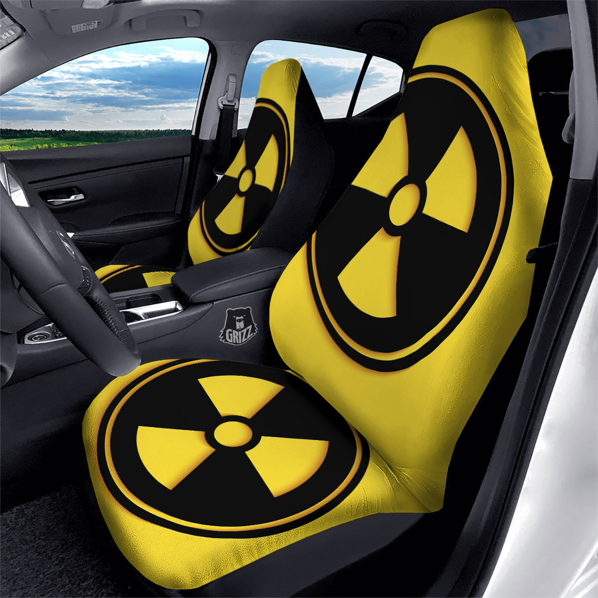 Black Radioactive On Yellow Print Car Seat Covers-grizzshop