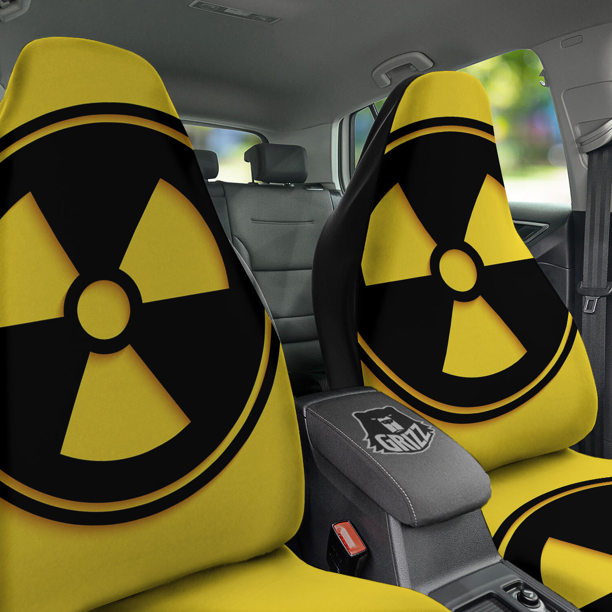 Black Radioactive On Yellow Print Car Seat Covers-grizzshop