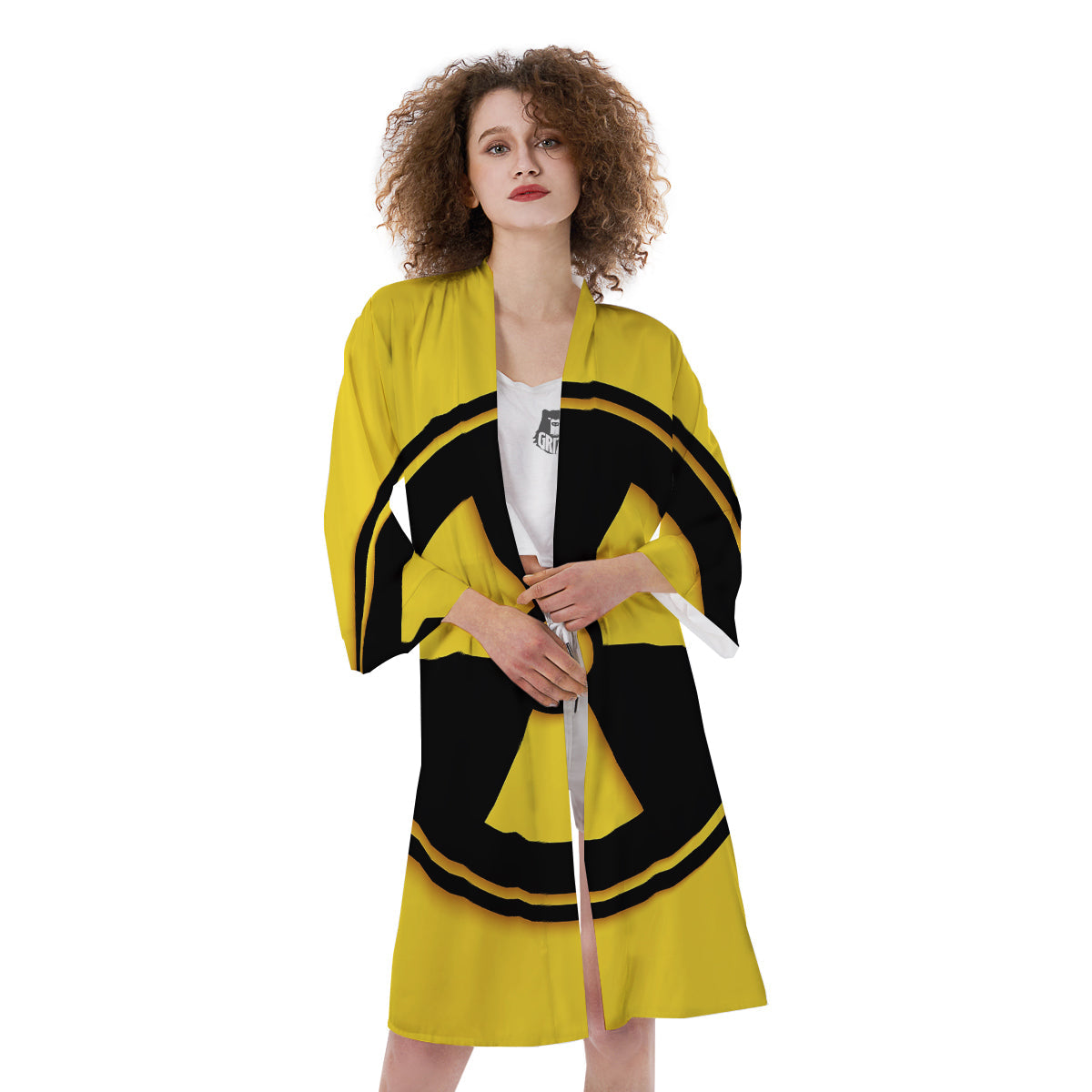 Black Radioactive On Yellow Print Kimono-grizzshop