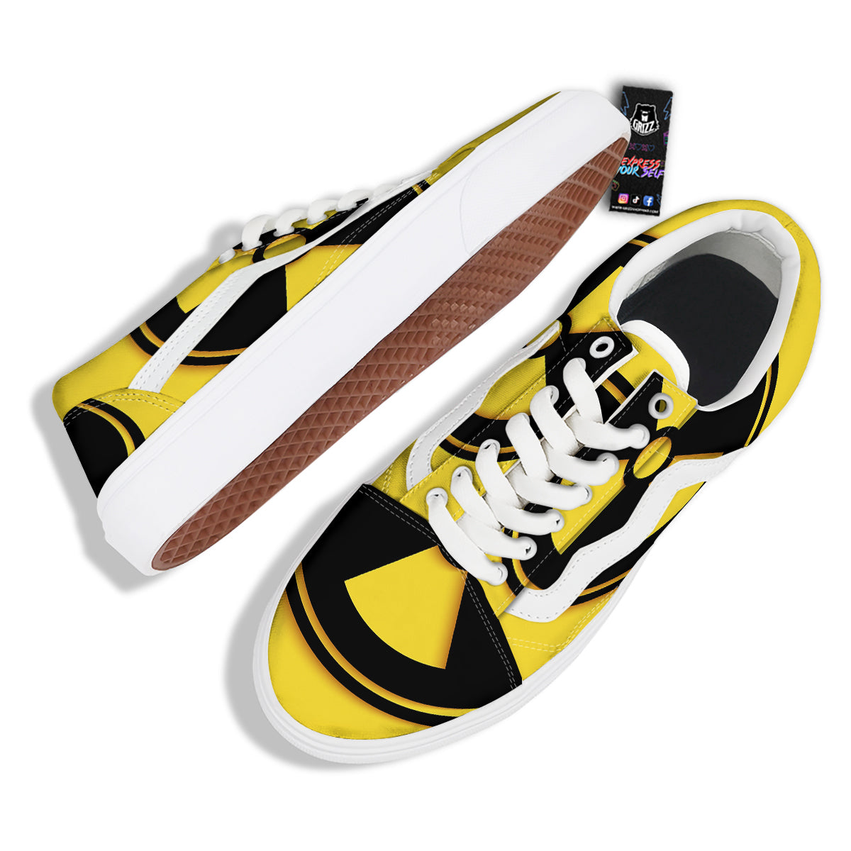 Black Radioactive On Yellow Print Skate Shoes-grizzshop