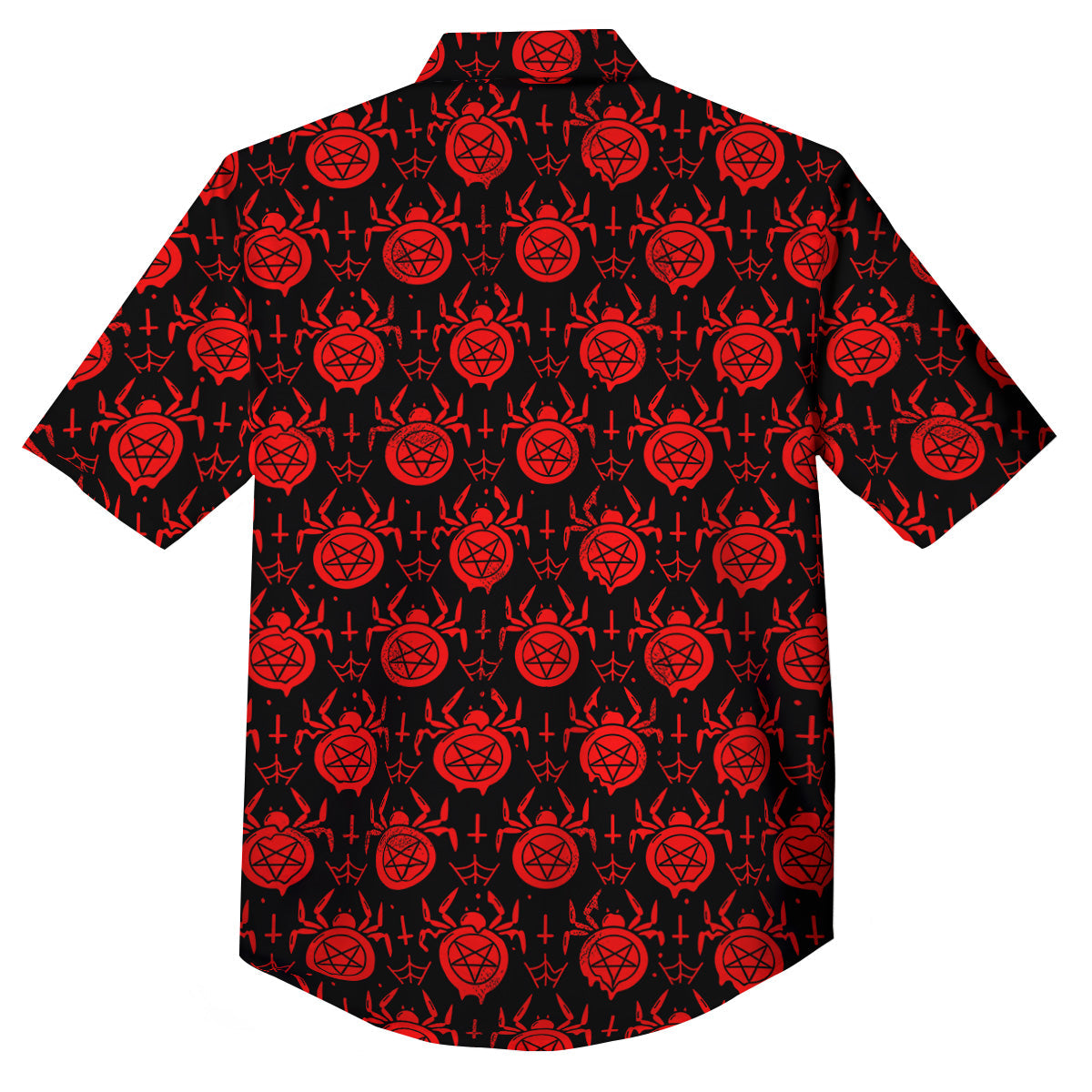 Black Red Spider Pentagram Print Pattern Button Up Shirt-grizzshop