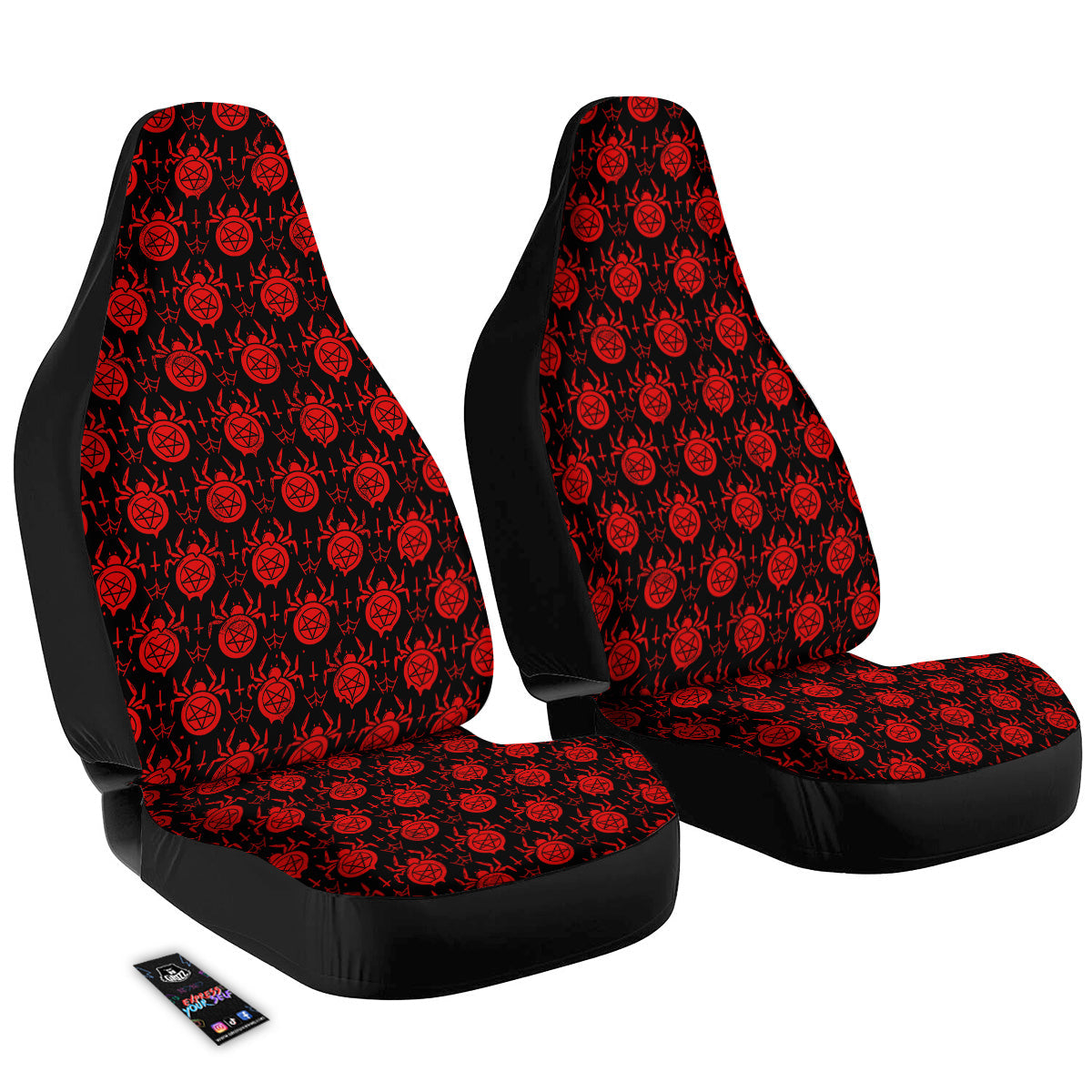 Black Red Spider Pentagram Print Pattern Car Seat Covers-grizzshop