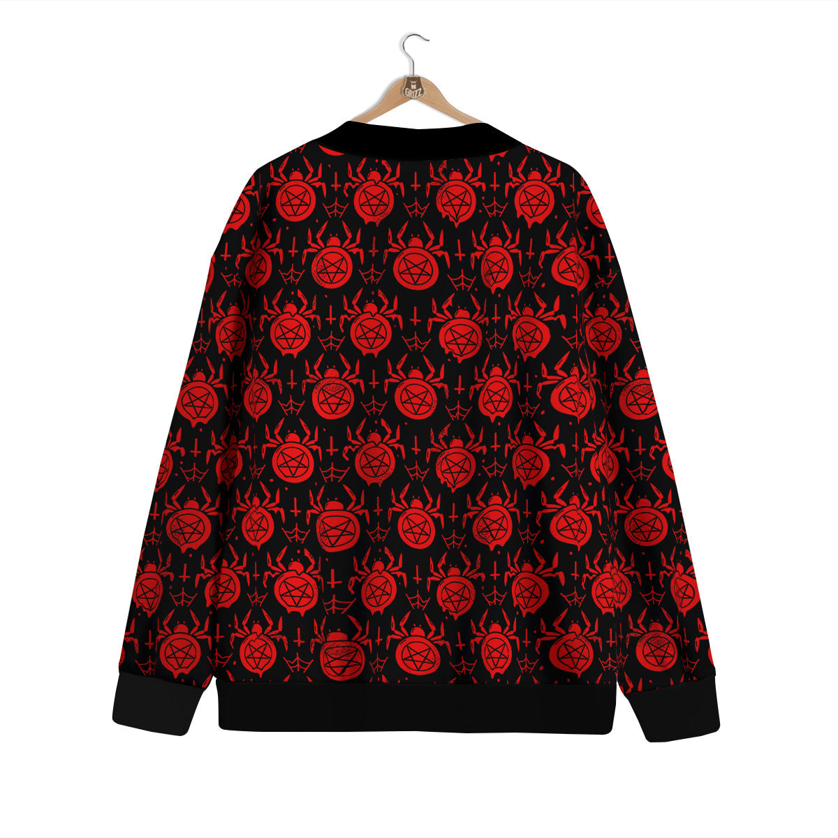 Black Red Spider Pentagram Print Pattern Cardigan-grizzshop