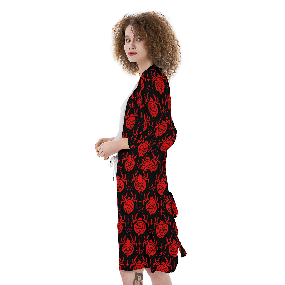 Black Red Spider Pentagram Print Pattern Kimono-grizzshop