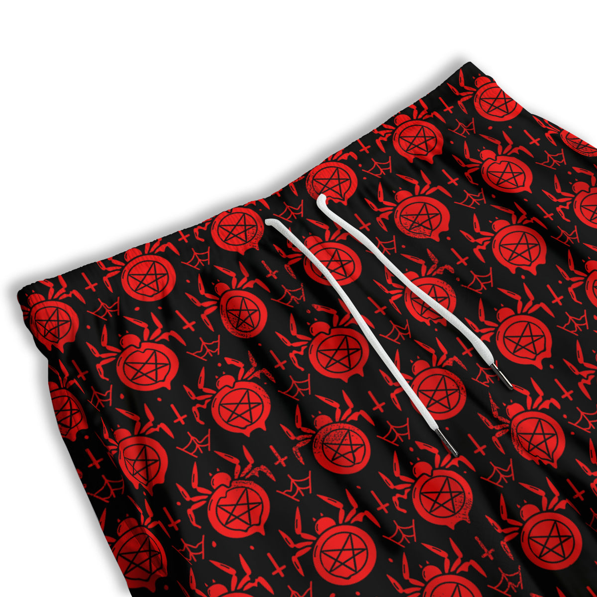 Black Red Spider Pentagram Print Pattern Men's Athletic Shorts