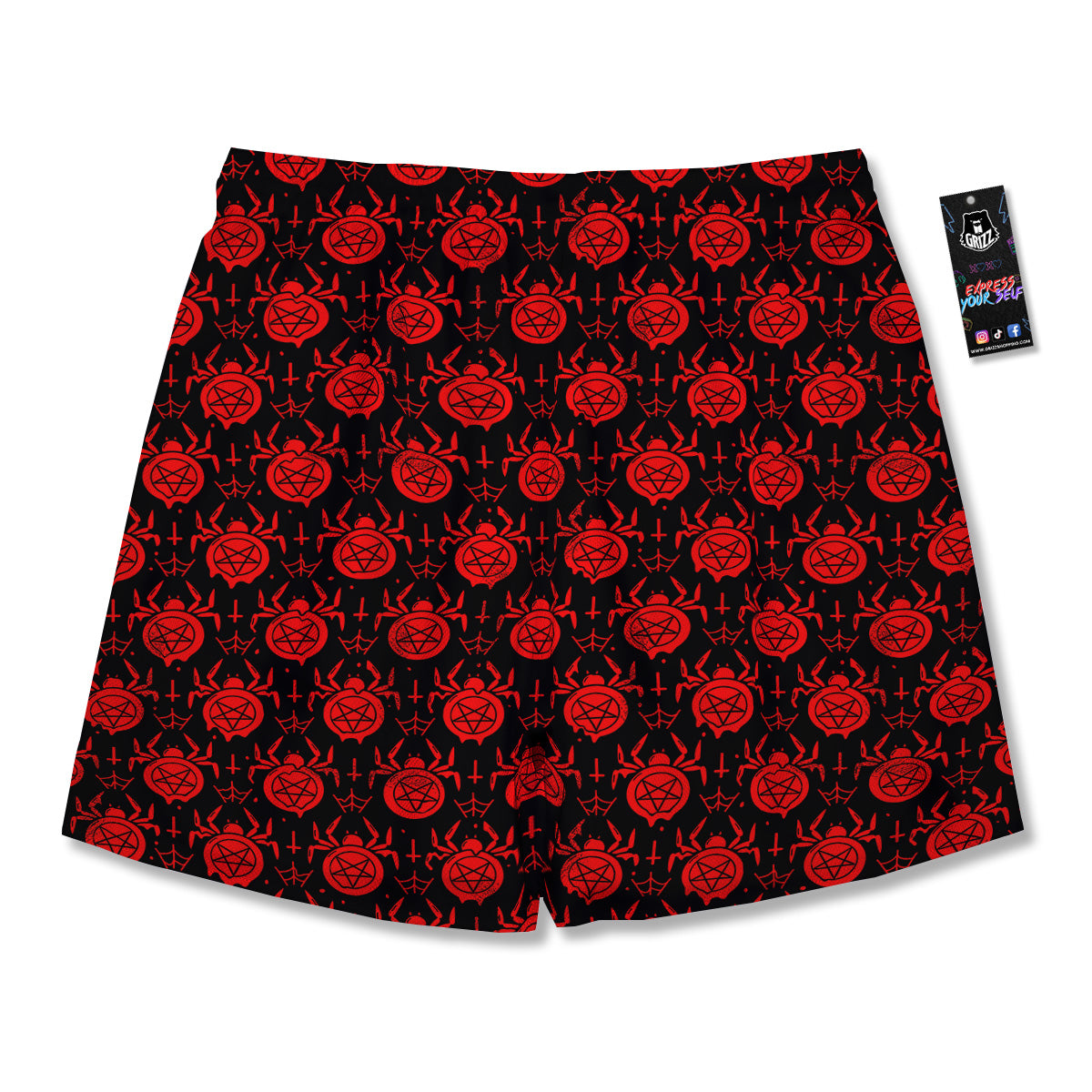 Black Red Spider Pentagram Print Pattern Men's Running Shorts-grizzshop