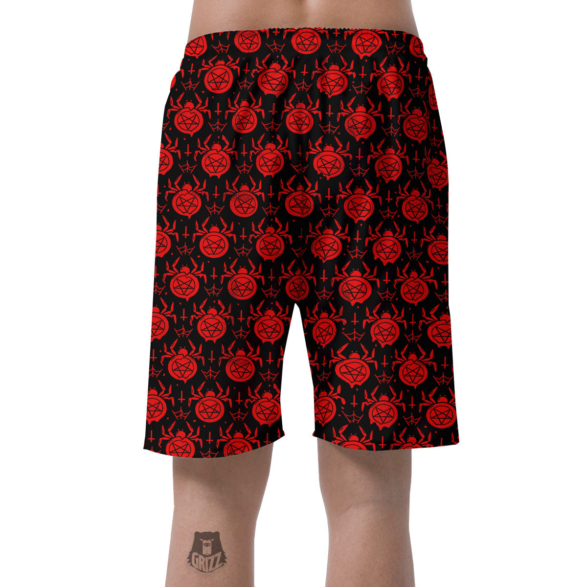 Black Red Spider Pentagram Print Pattern Men's Shorts-grizzshop