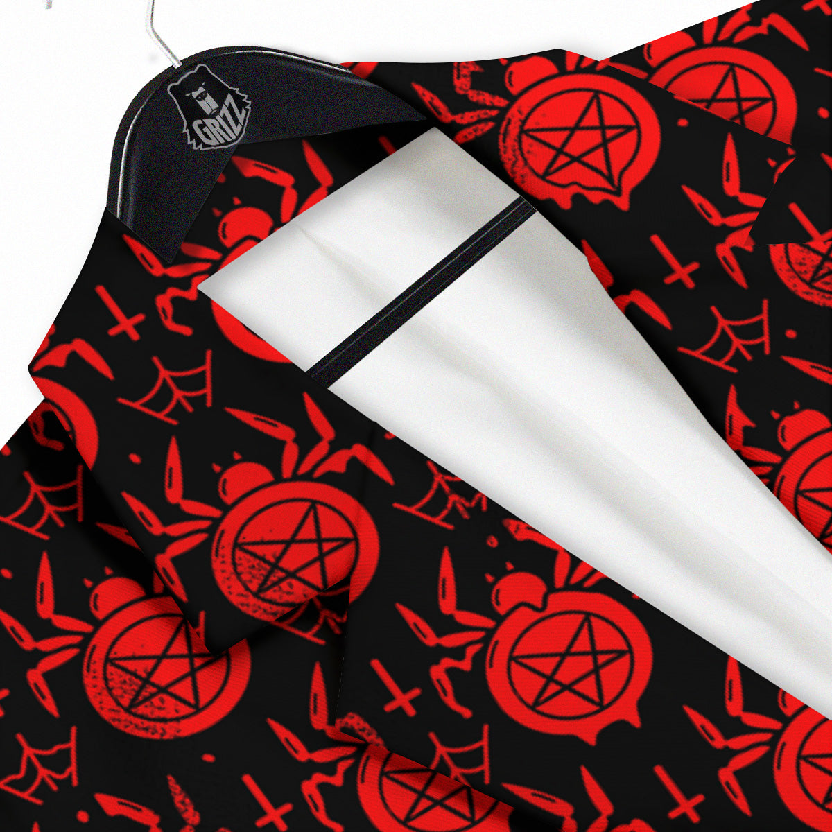 Black Red Spider Pentagram Print Pattern Men's Sport Coat-grizzshop