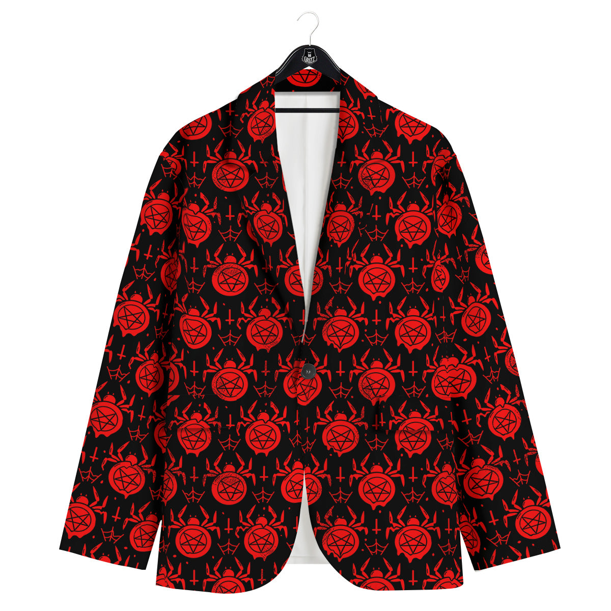 Black Red Spider Pentagram Print Pattern Men's Sport Coat-grizzshop