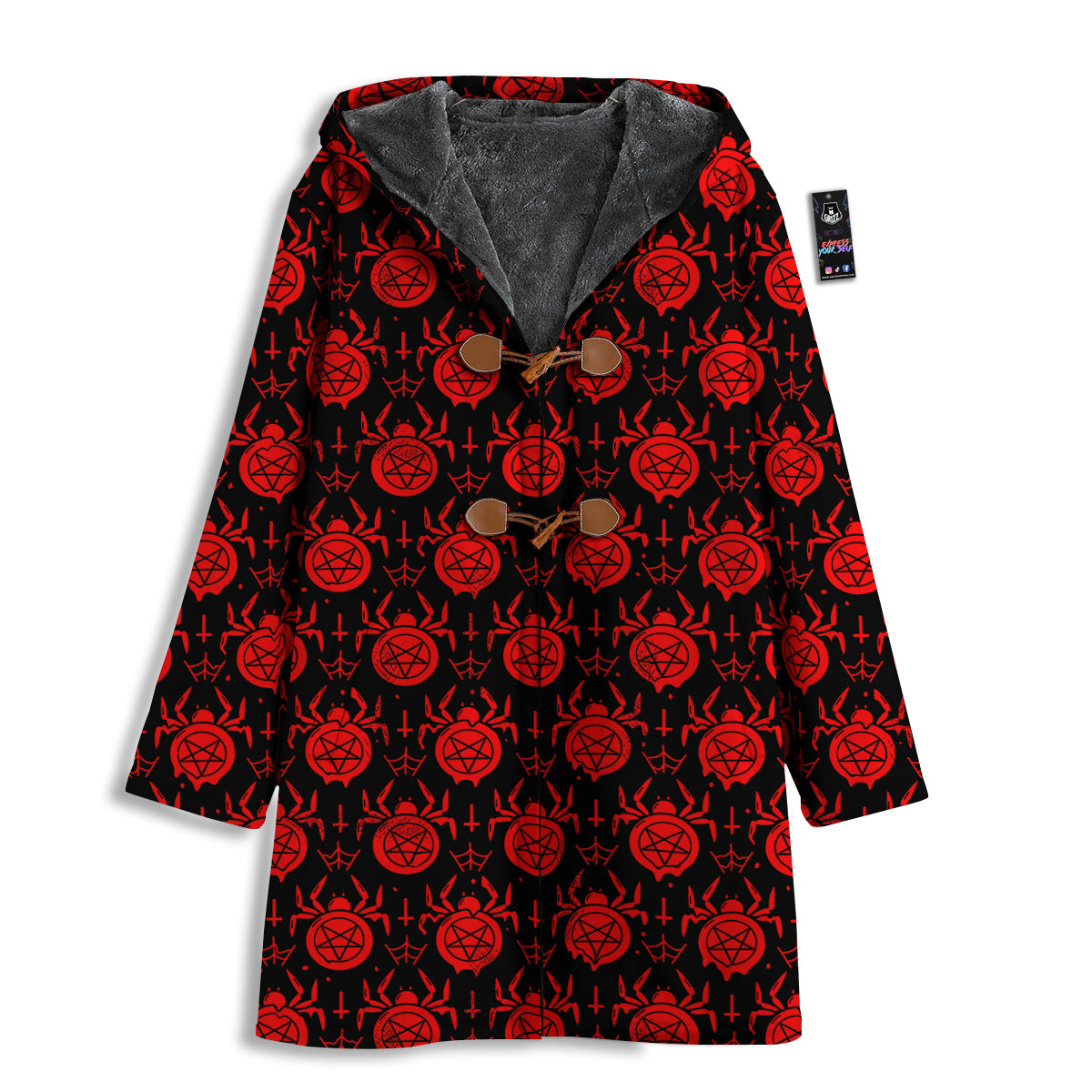 Black Red Spider Pentagram Print Pattern Men's Windbreaker Jacket-grizzshop