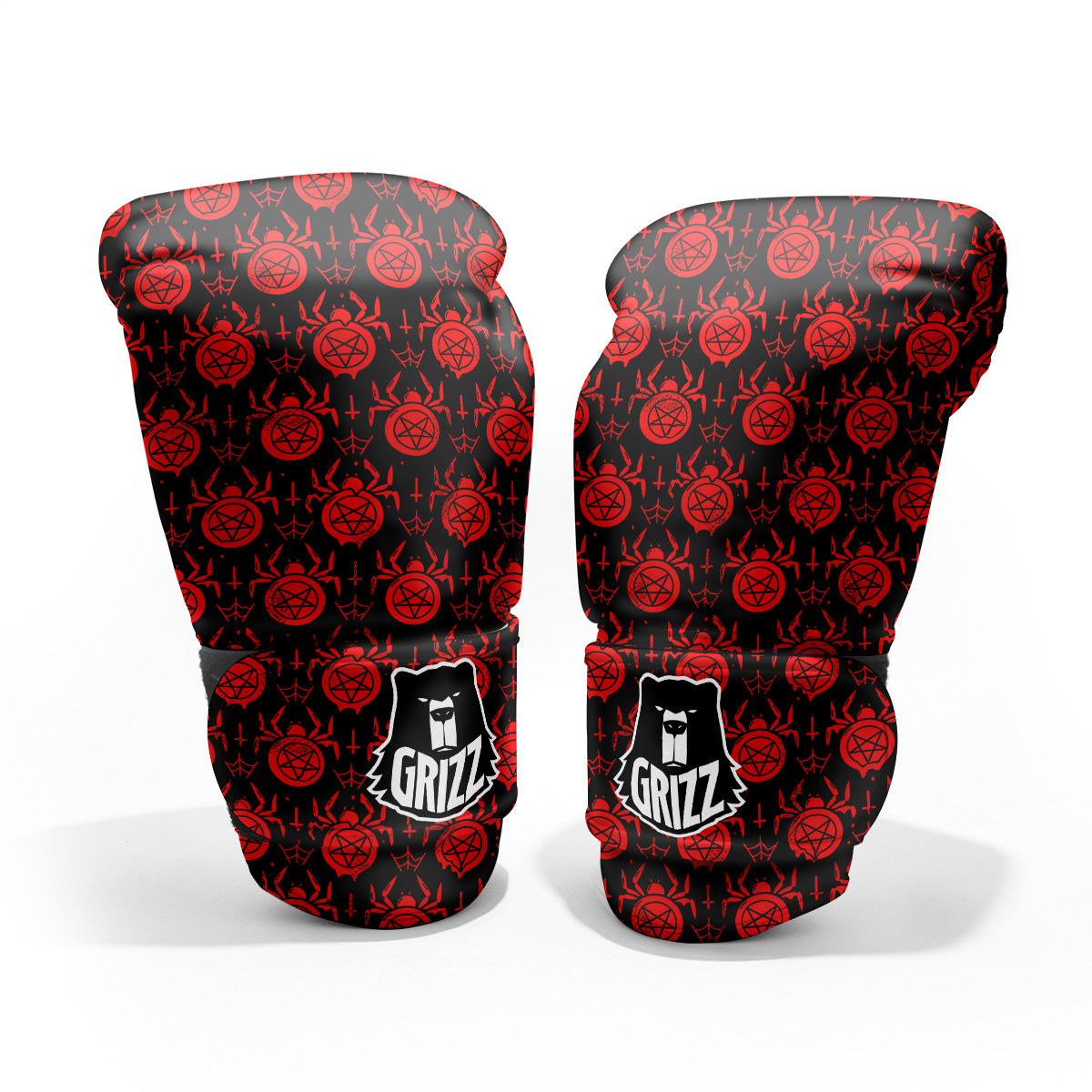 Black Red Spider Pentagram Print Pattern Pro Boxing Glove