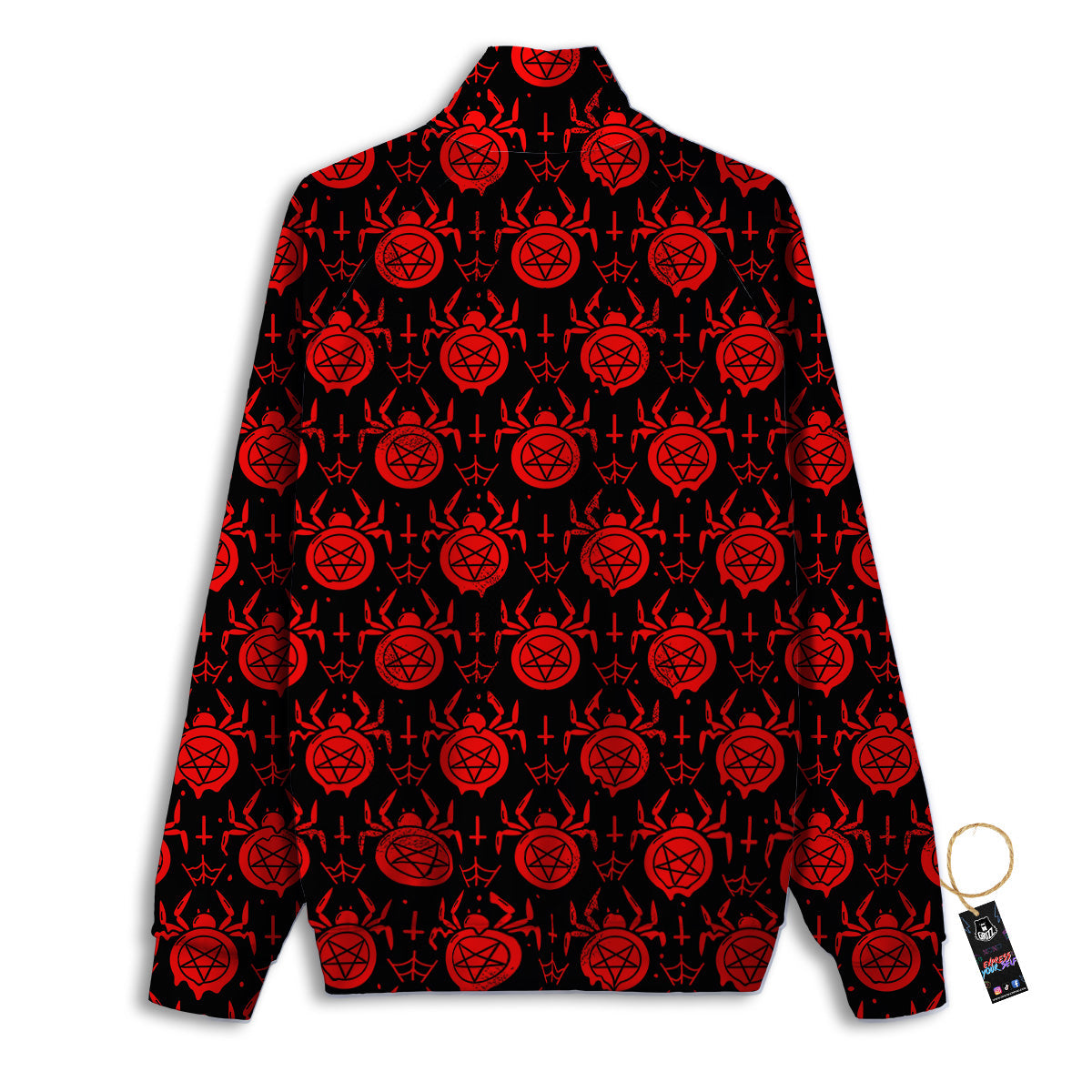 Black Red Spider Pentagram Print Pattern Track Jacket-grizzshop
