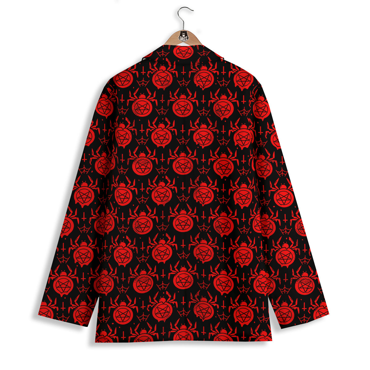 Black Red Spider Pentagram Print Pattern Women's Blazer-grizzshop