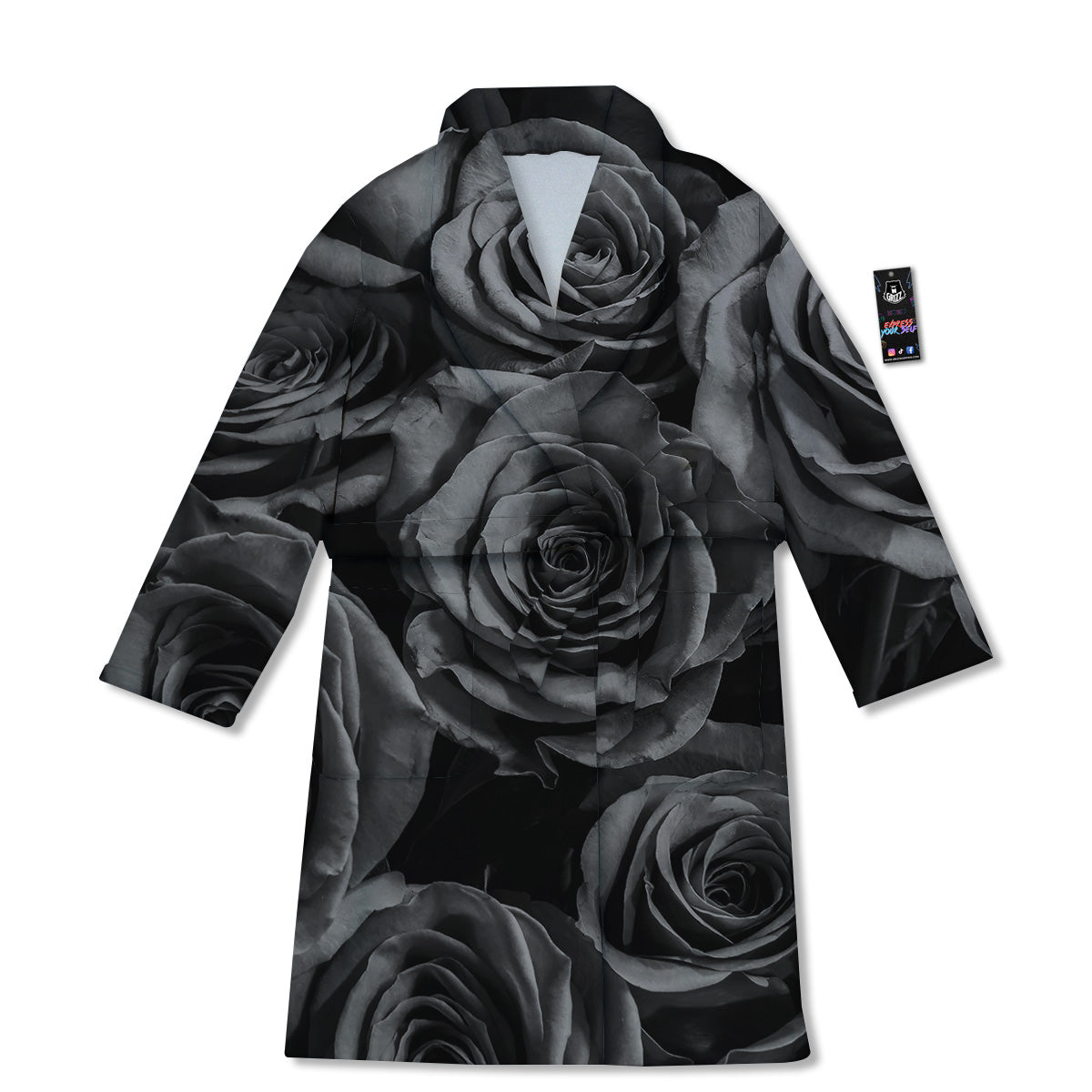 Black Rose Print Bathrobe-grizzshop