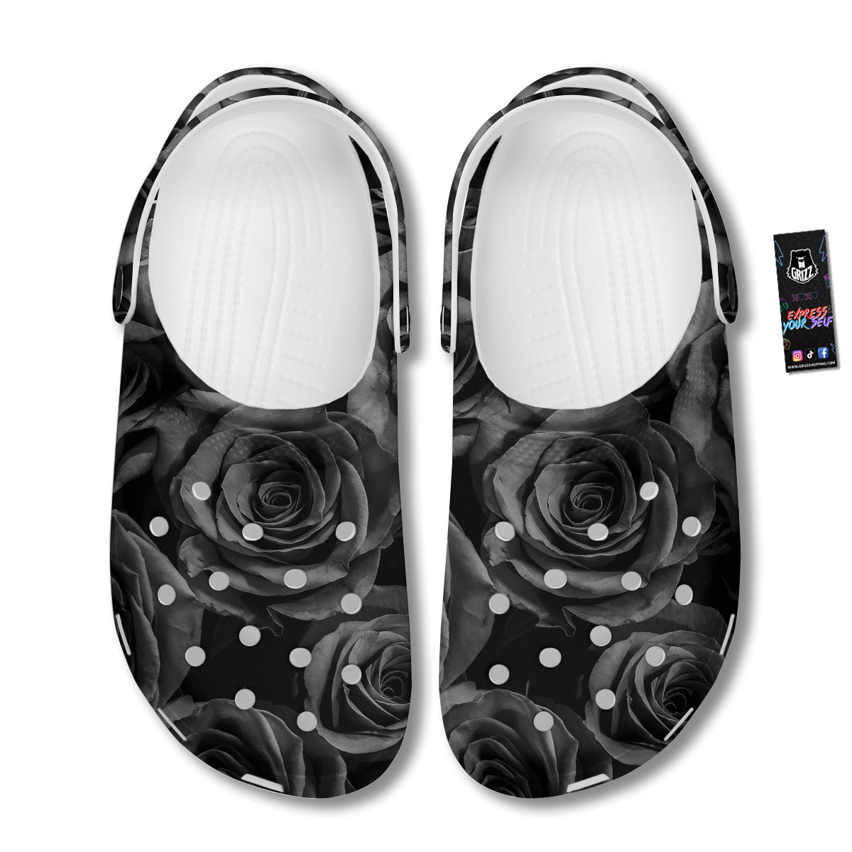 Black Rose Print Clog-grizzshop