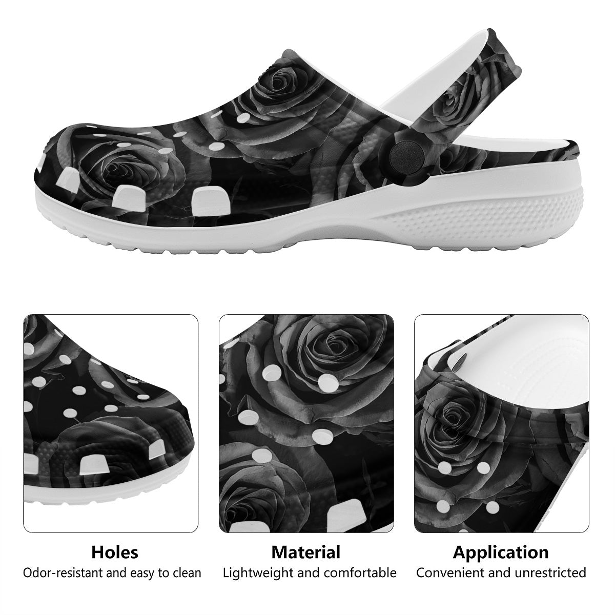 Black Rose Print Clog-grizzshop