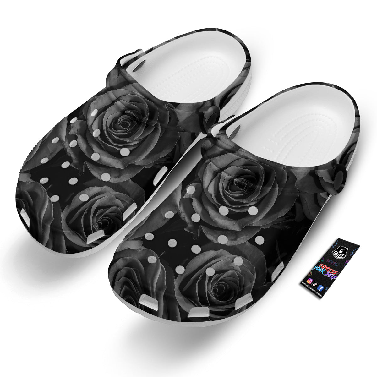 Black Rose Print Clog-grizzshop