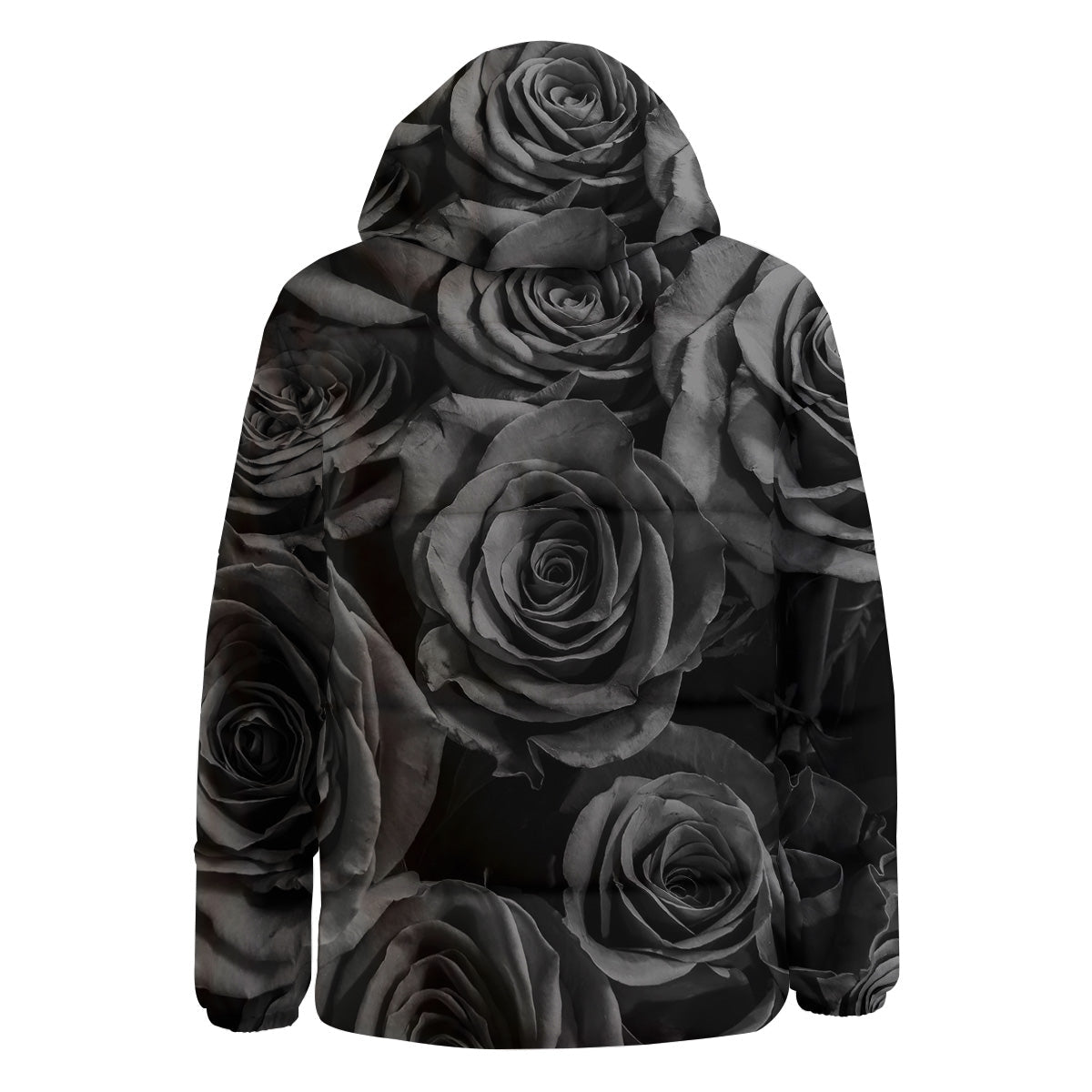 Black Rose Print Down Jacket-grizzshop