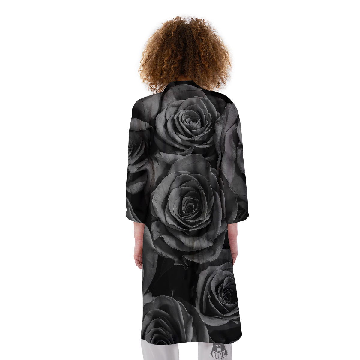 Black Rose Print Kimono-grizzshop
