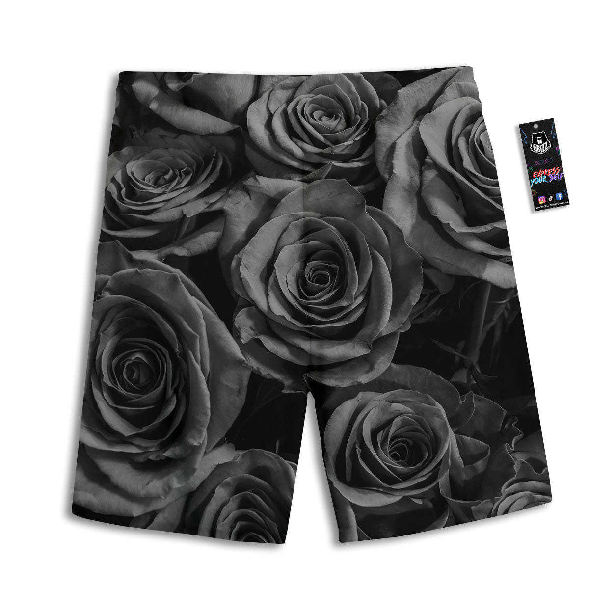 Black Rose Print Men's Athletic Shorts