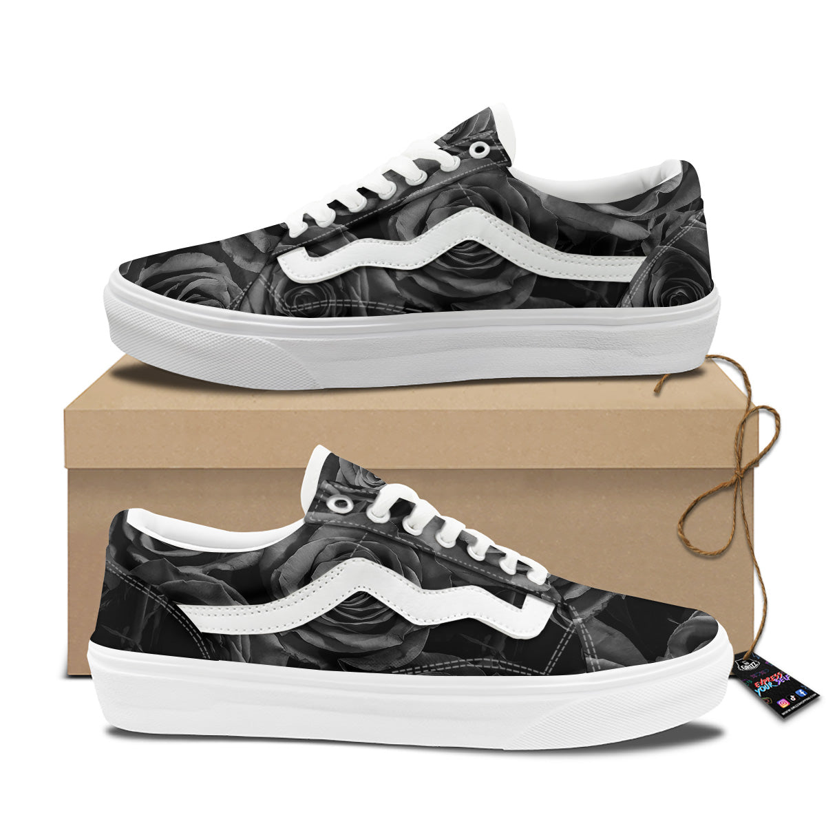Black Rose Print Skate Shoes-grizzshop