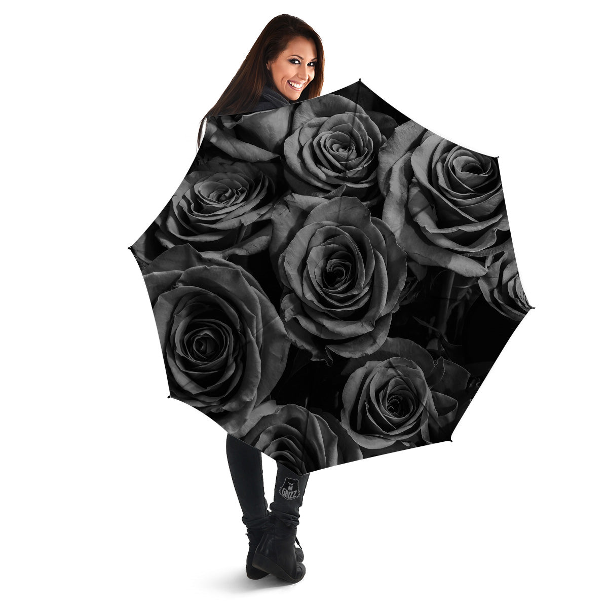 Black Rose Print Umbrella-grizzshop