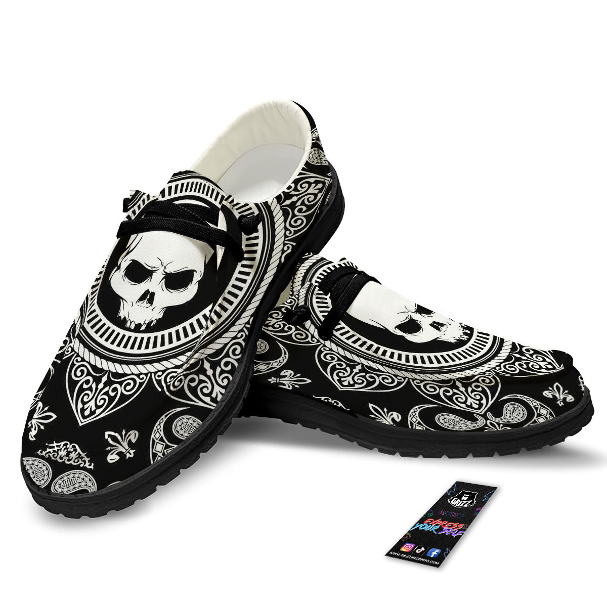 Black Skull Bandana Print Black Loafers-grizzshop