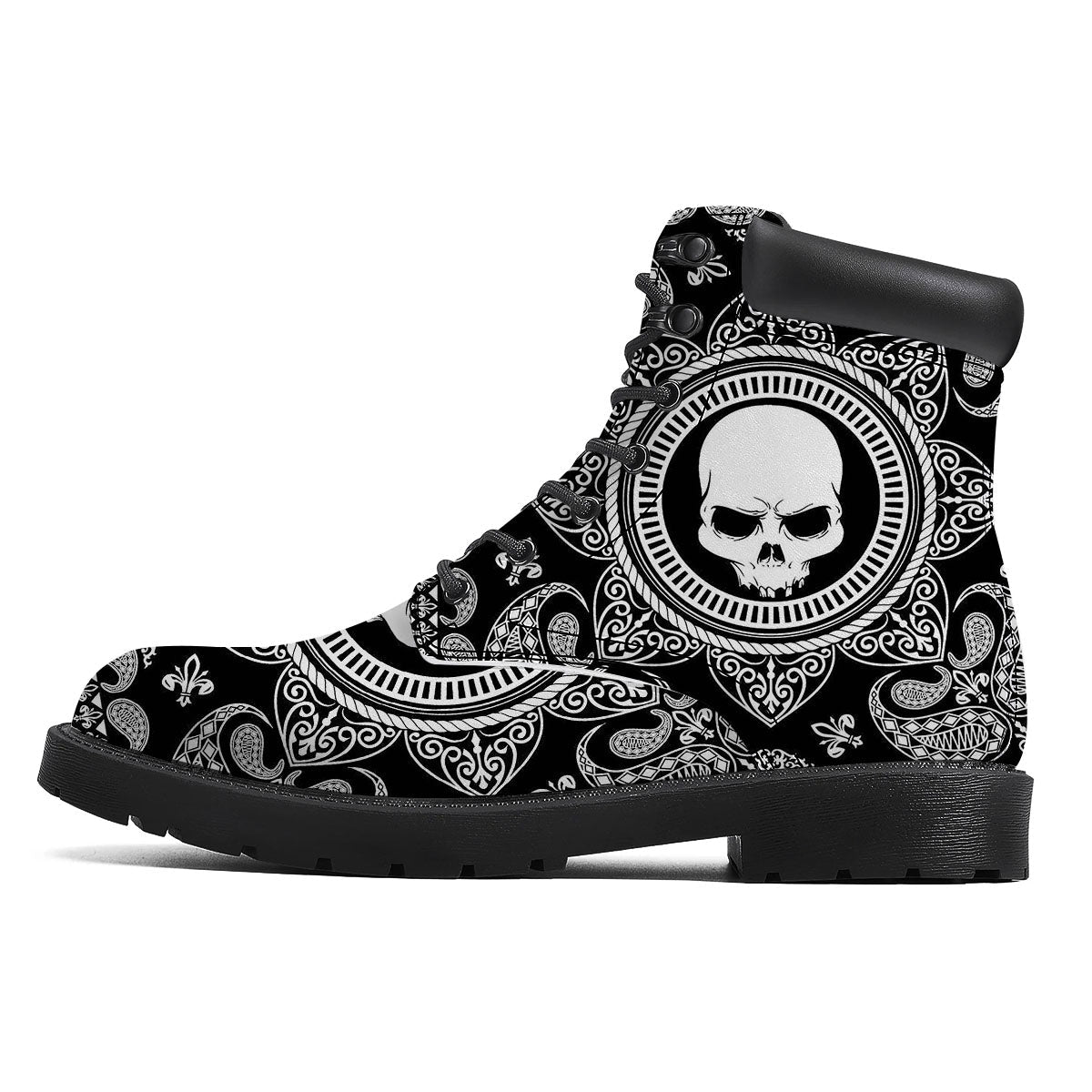 Black Skull Bandana Print Boots-grizzshop
