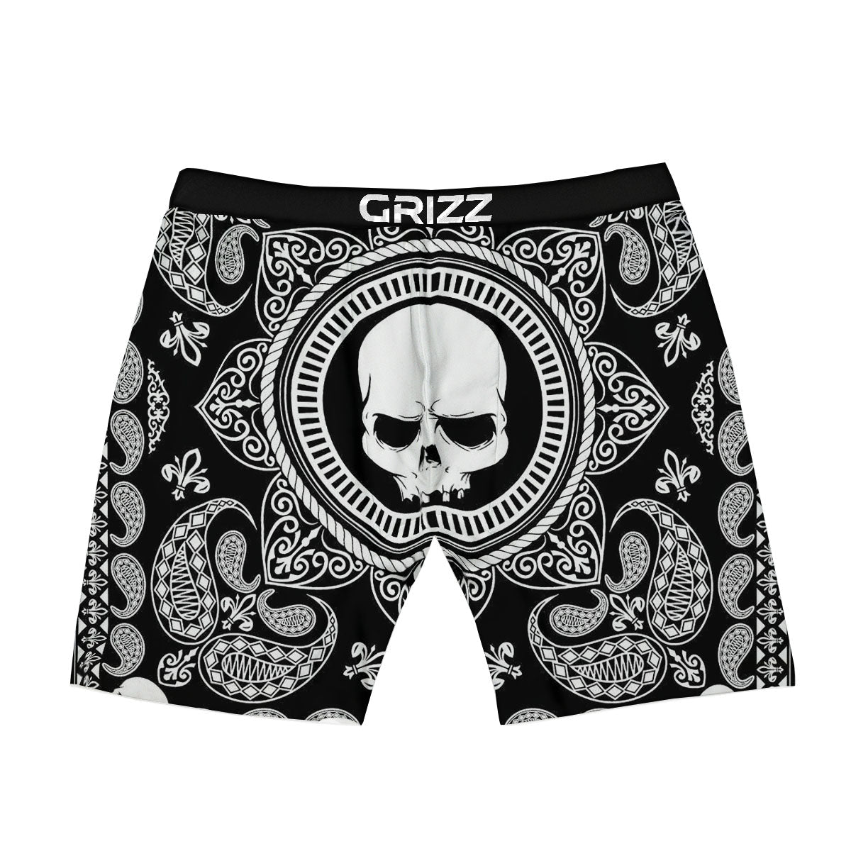 Black Skull Bandana Print Boxer Briefs-grizzshop