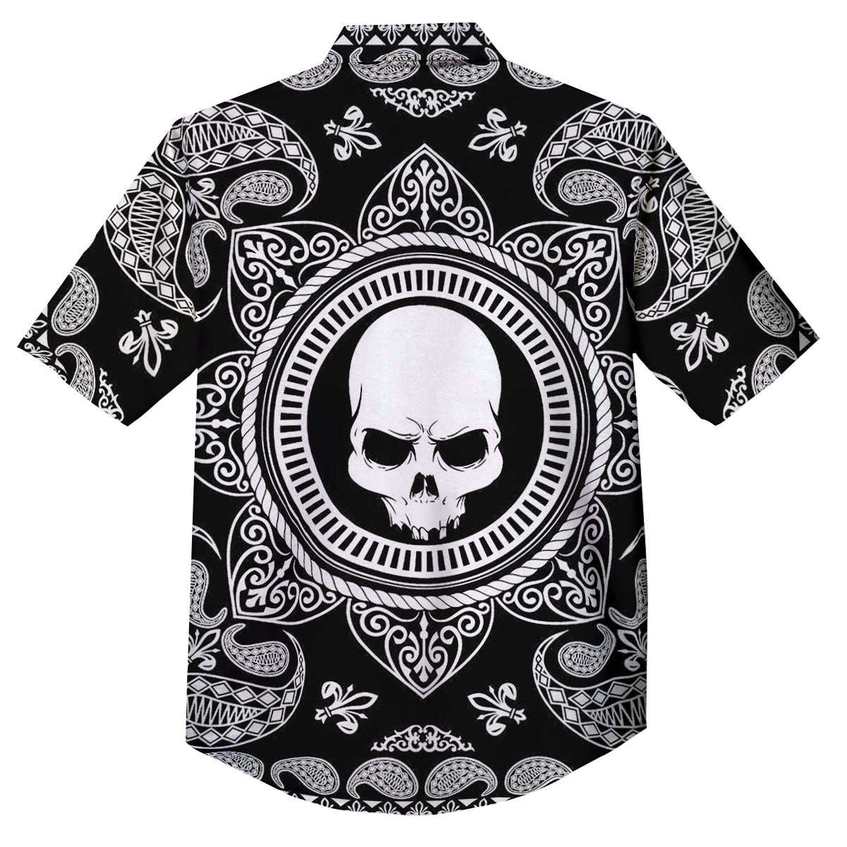 Black Skull Bandana Print Button Up Shirt-grizzshop