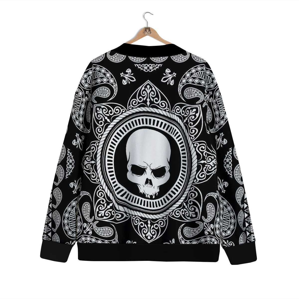 Black Skull Bandana Print Cardigan-grizzshop