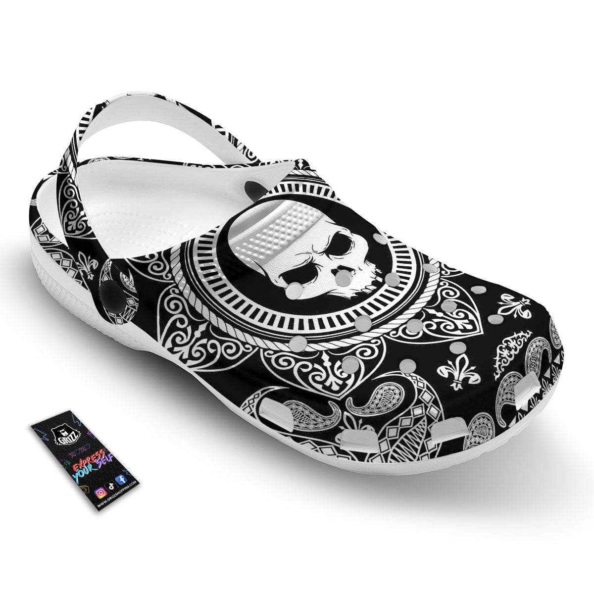 Black Skull Bandana Print Clog-grizzshop