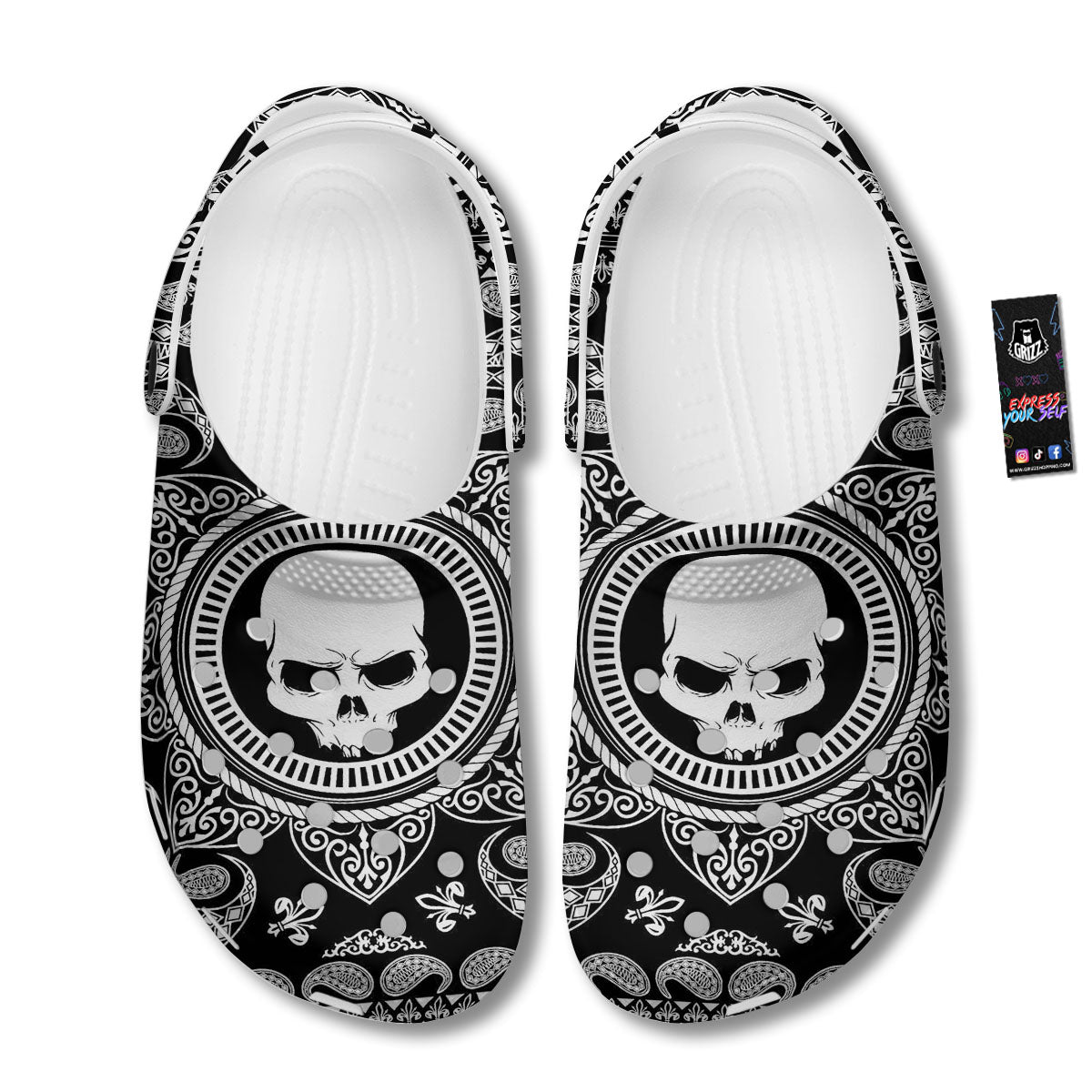 Black Skull Bandana Print Clog-grizzshop